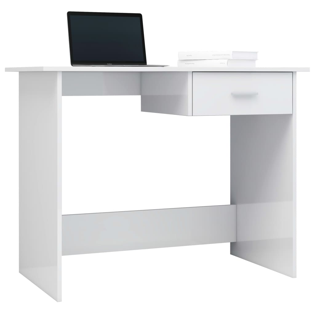 Desk High Gloss White 100x50x76 cm Engineered Wood